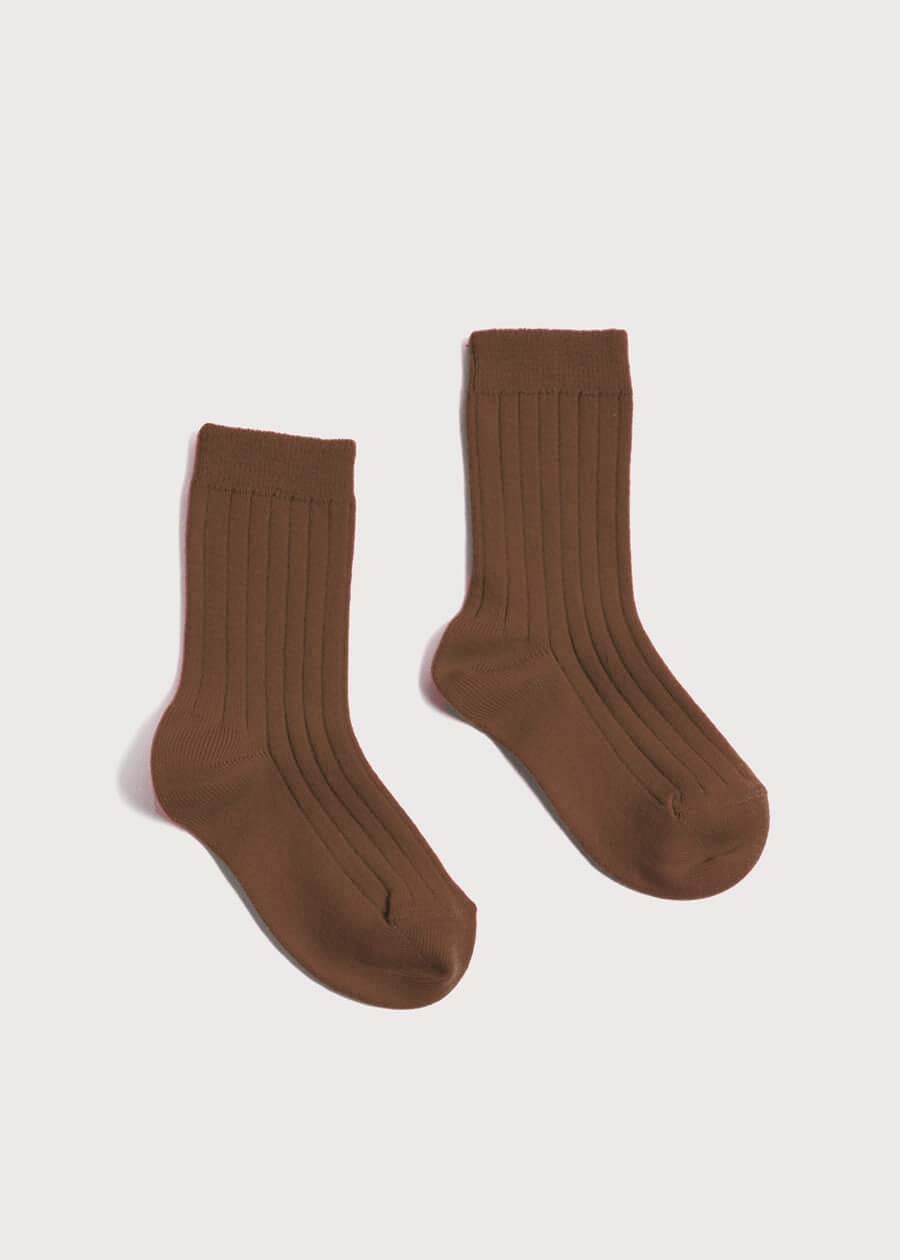Ribbed Short Socks in Chocolate Brown (0mths-10yrs) Socks from Pepa London