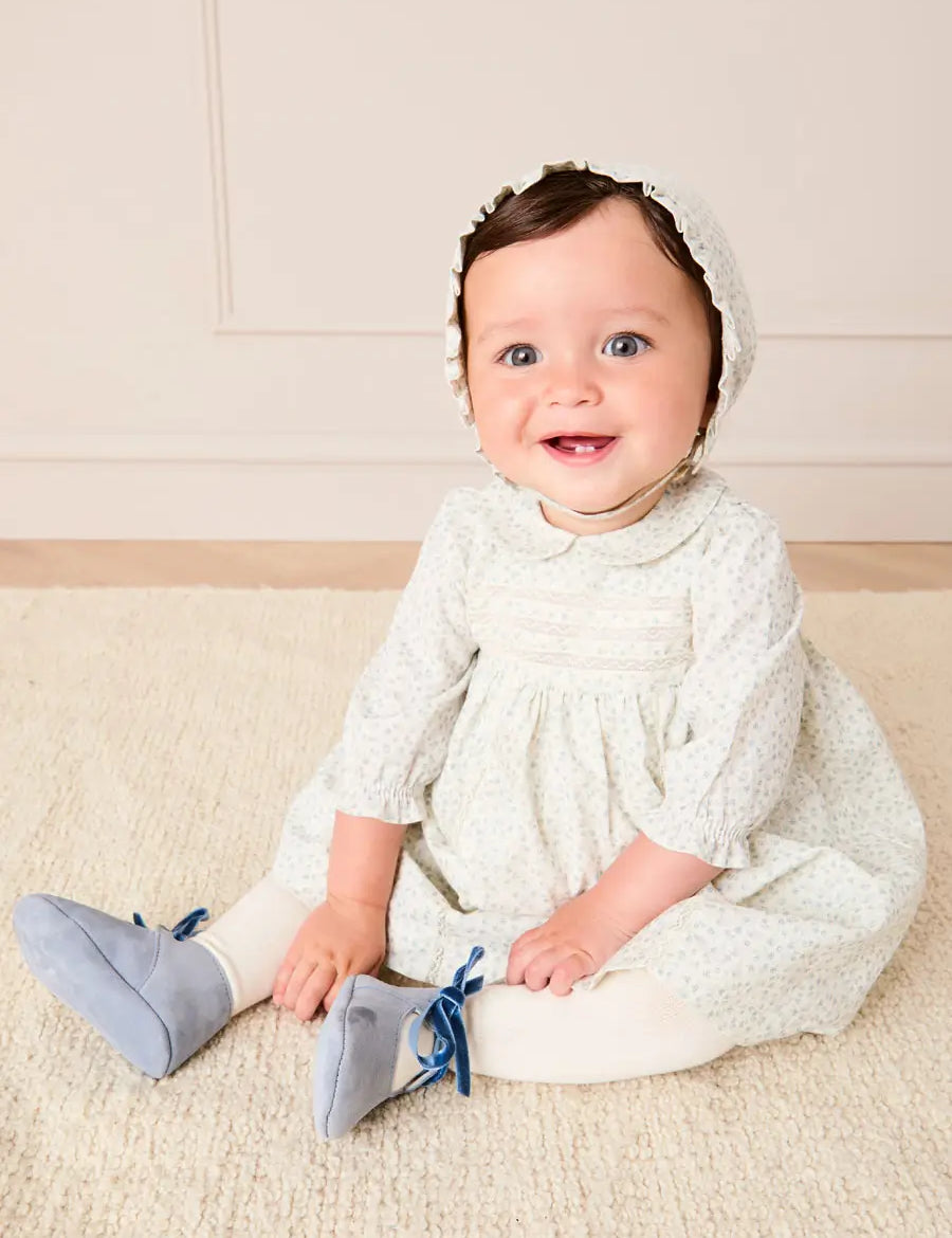 Betsy Floral Lace Detail Dress in Blue (1mth-12mths) Dresses from Pepa London