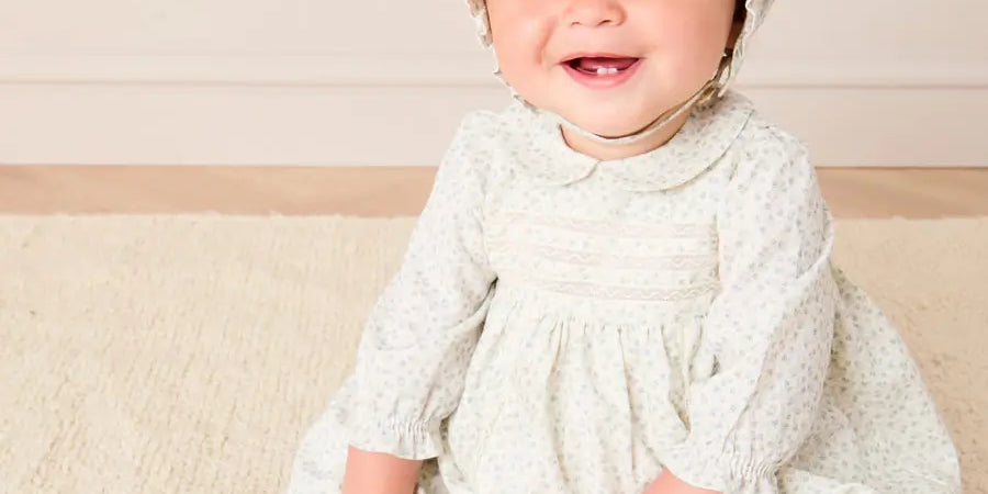 Betsy Floral Lace Detail Dress in Blue (1mth-12mths) Dresses from Pepa London