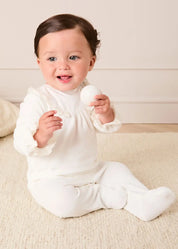 Floral Detail Embroidered Collar Velour All In One in Cream (1mth-12mths) #N/A from Pepa London