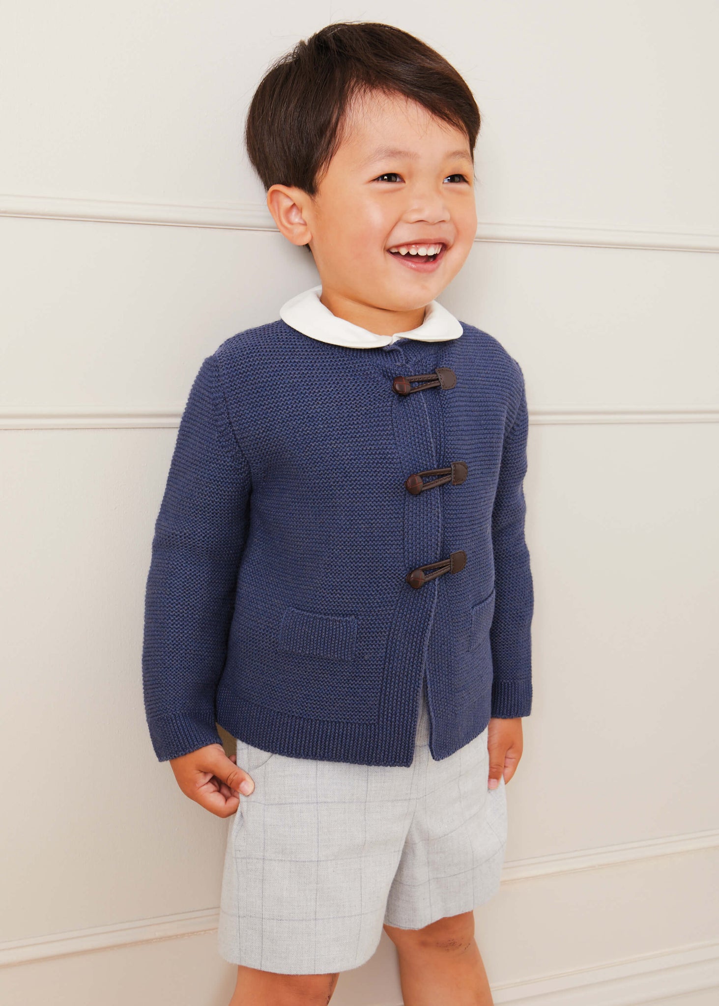 Toggle Fastening Knitted Cardigan in Blue (12mths-10yrs) Knitwear  from Pepa London