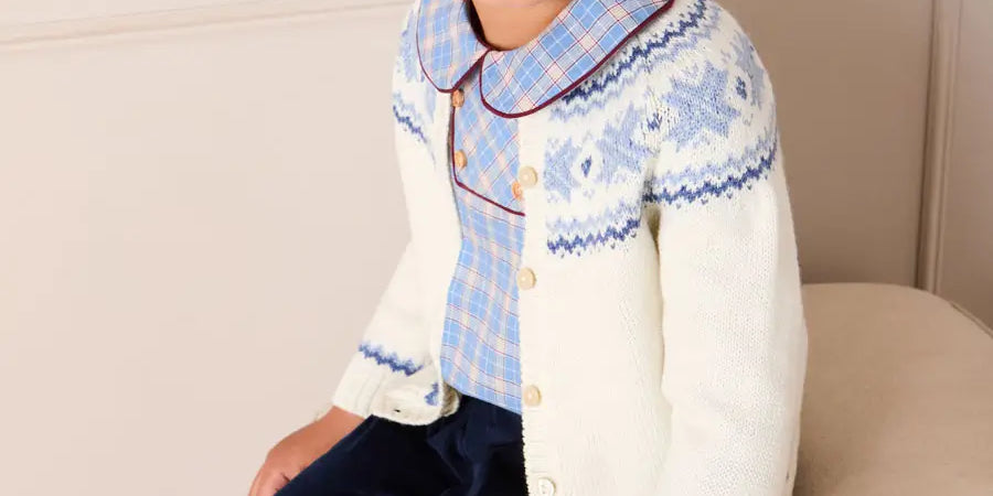 Denby Check Double Breasted Long Sleeve Shirt in Blue (12mths-4yrs) Shirts from Pepa London