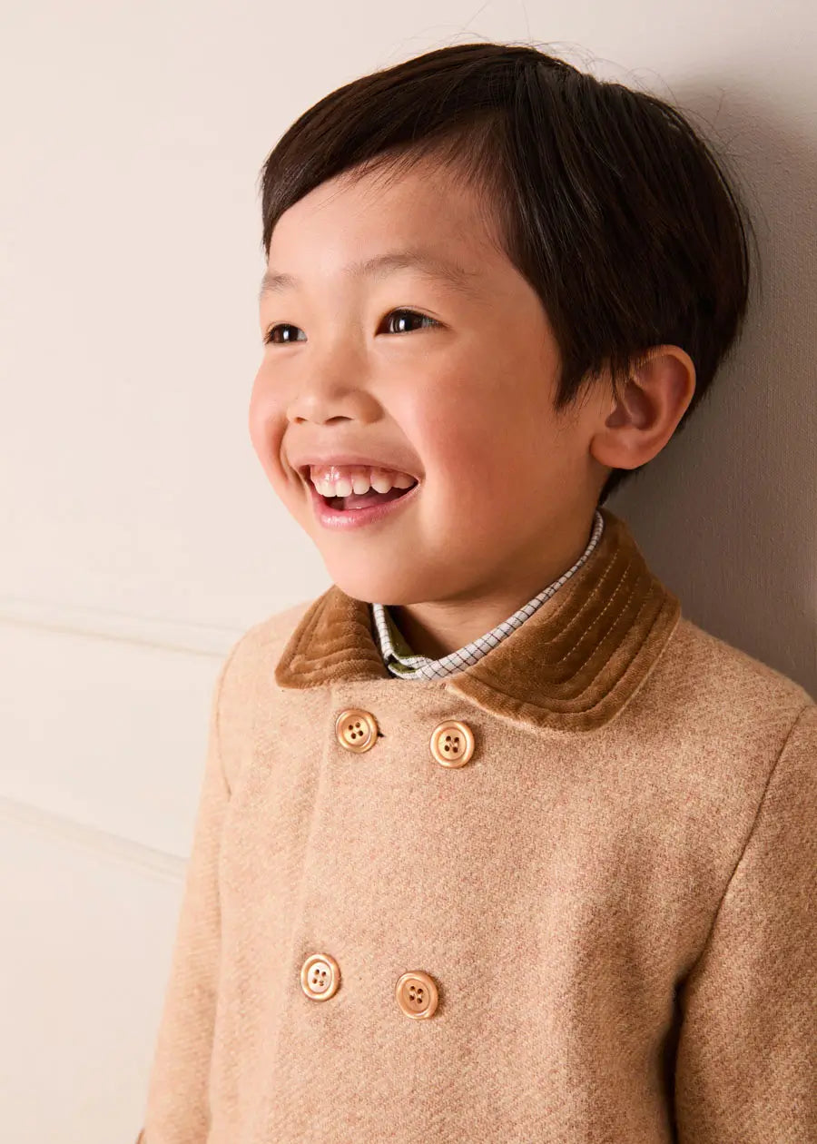 Traditional Double Breasted Coat in Camel (12mths-10yrs) Coats from Pepa London