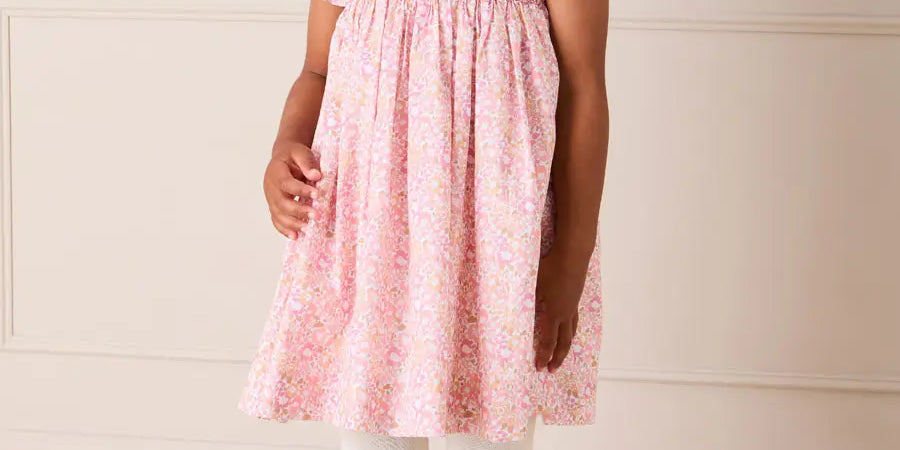 Nellie Floral Hand Smocked Embroidered Peter Pan Collar Dress in Pink (12mths-10yrs) Dresses from Pepa London