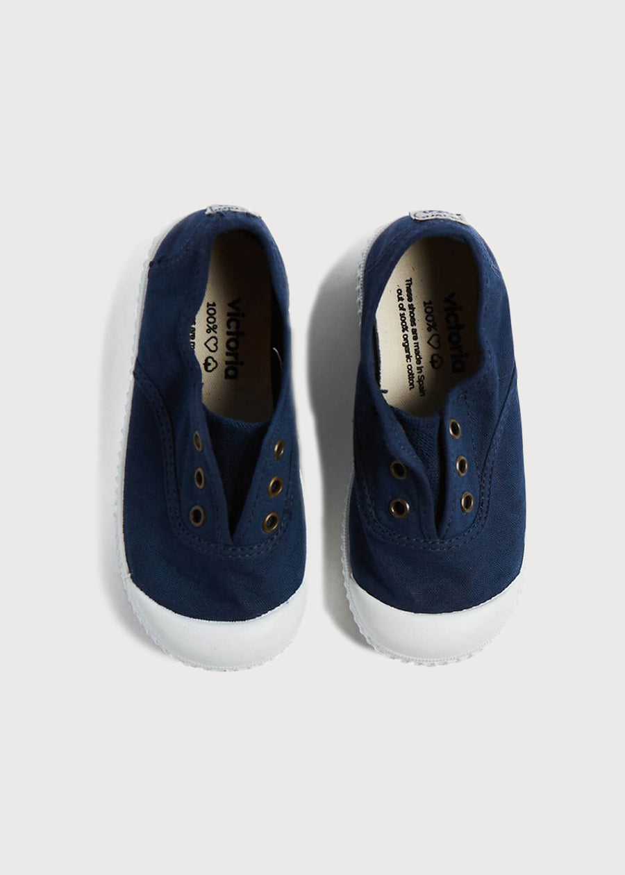 Faux Lace Hole Canvas Plimsolls in Navy (19-34EU) Shoes  from Pepa London