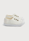 Faux Lace Hole Canvas Plimsolls in White (19-34EU) Shoes  from Pepa London
