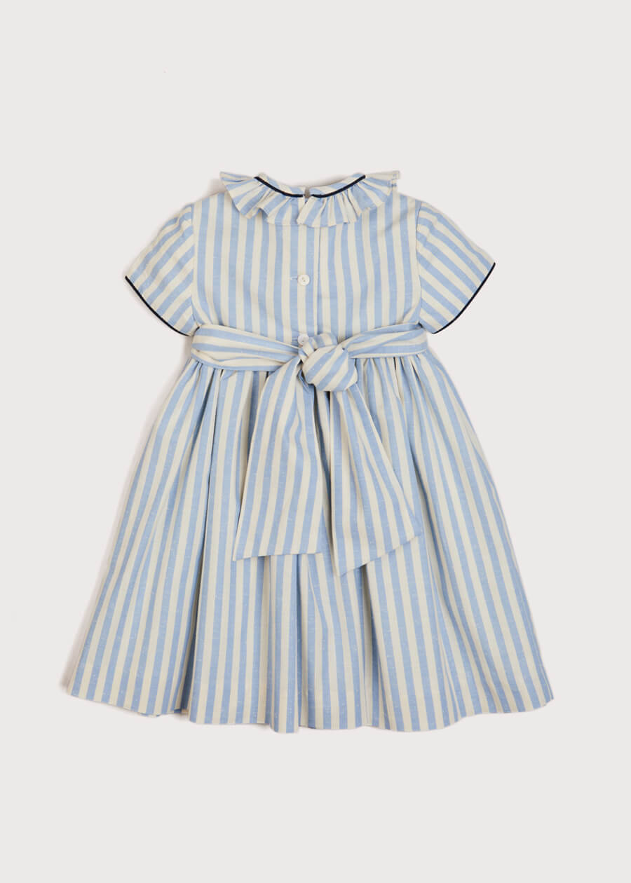 Hand Smocked Delicate Stripe Short Sleeve Dress in Blue (12mths-10yrs) Dresses  from Pepa London