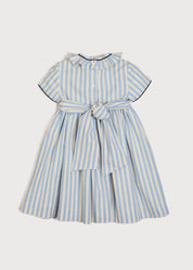 Hand Smocked Delicate Stripe Short Sleeve Dress in Blue (12mths-10yrs) Dresses  from Pepa London