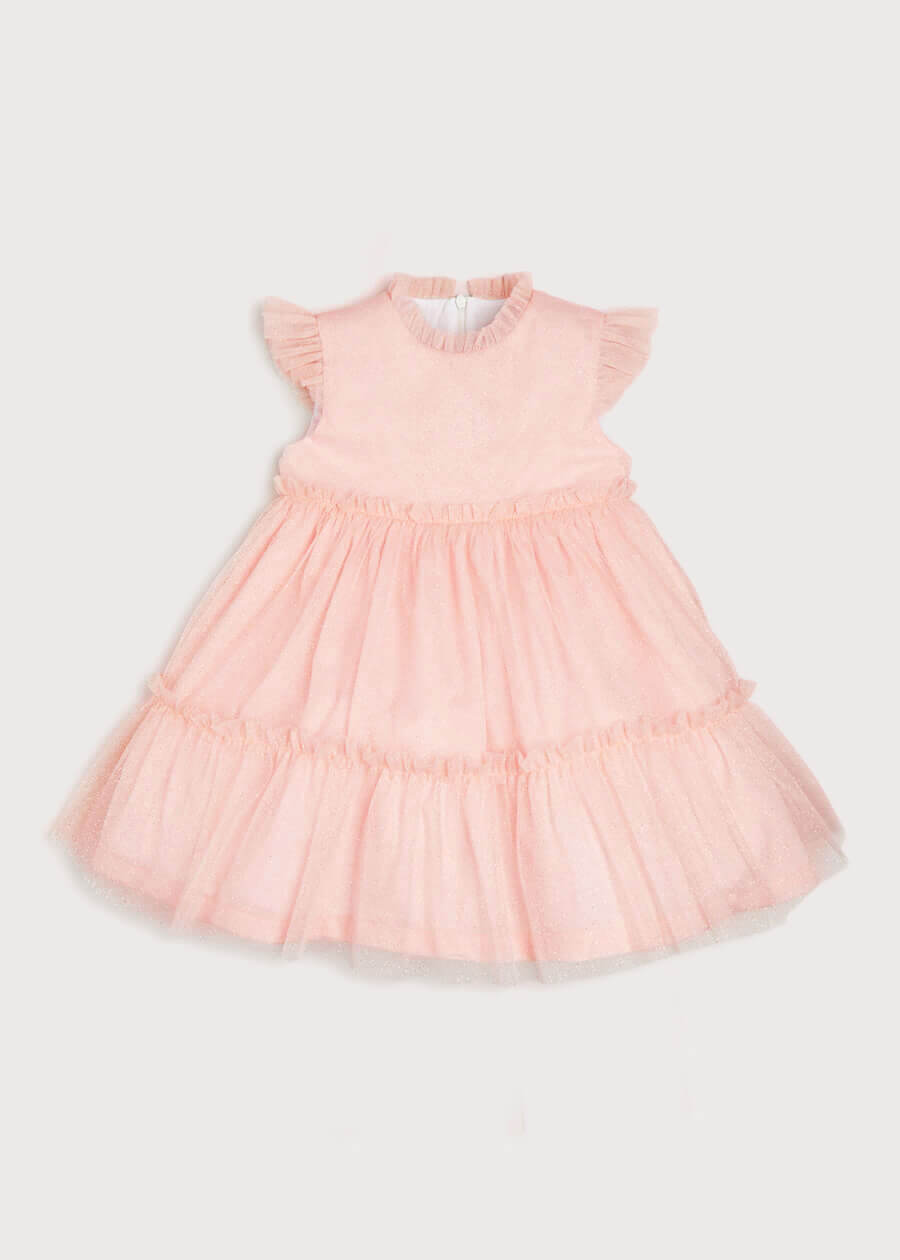 Tiered Tulle Overlay Dress With Ruffle Detail in Pink (2-10yrs) Dresses  from Pepa London