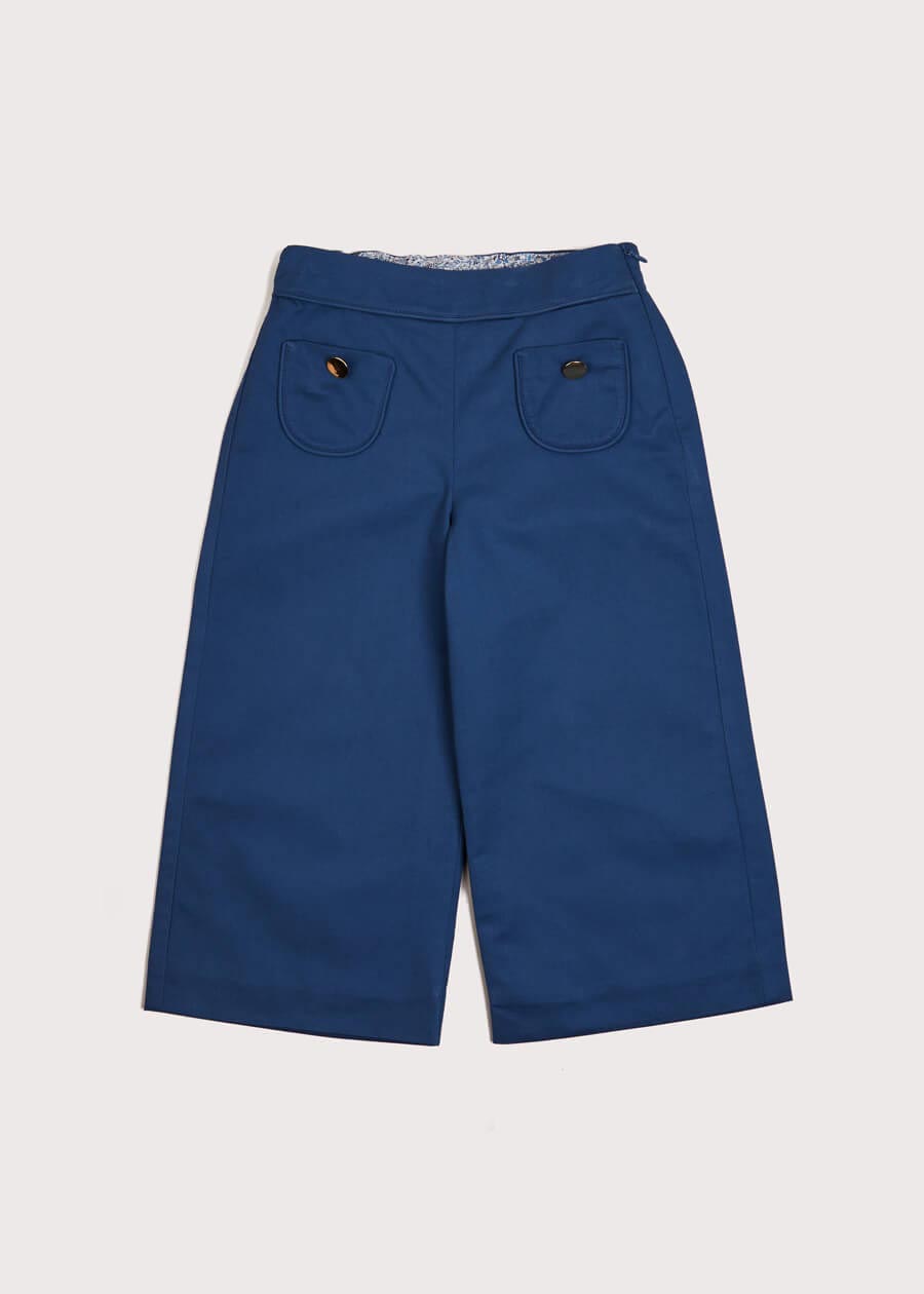 Wide Leg Gold Button Trousers in Blue (2-10yrs) Trousers  from Pepa London
