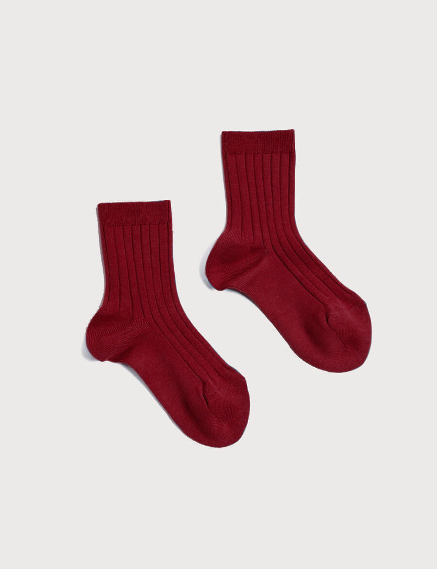 Ribbed Short Socks - Burgundy (0mths-10yrs) Socks from Pepa London