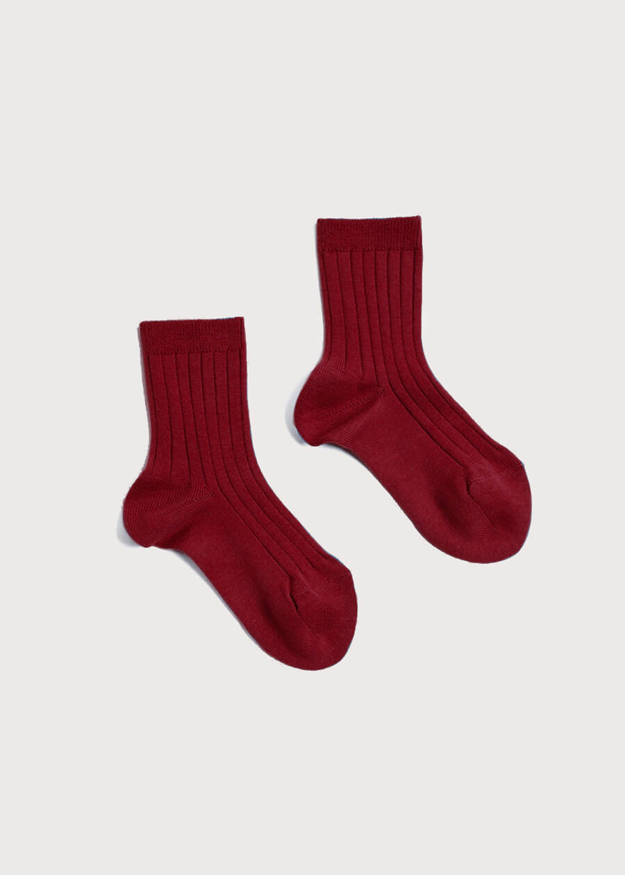 Ribbed Short Socks - Burgundy (0mths-10yrs) Socks from Pepa London