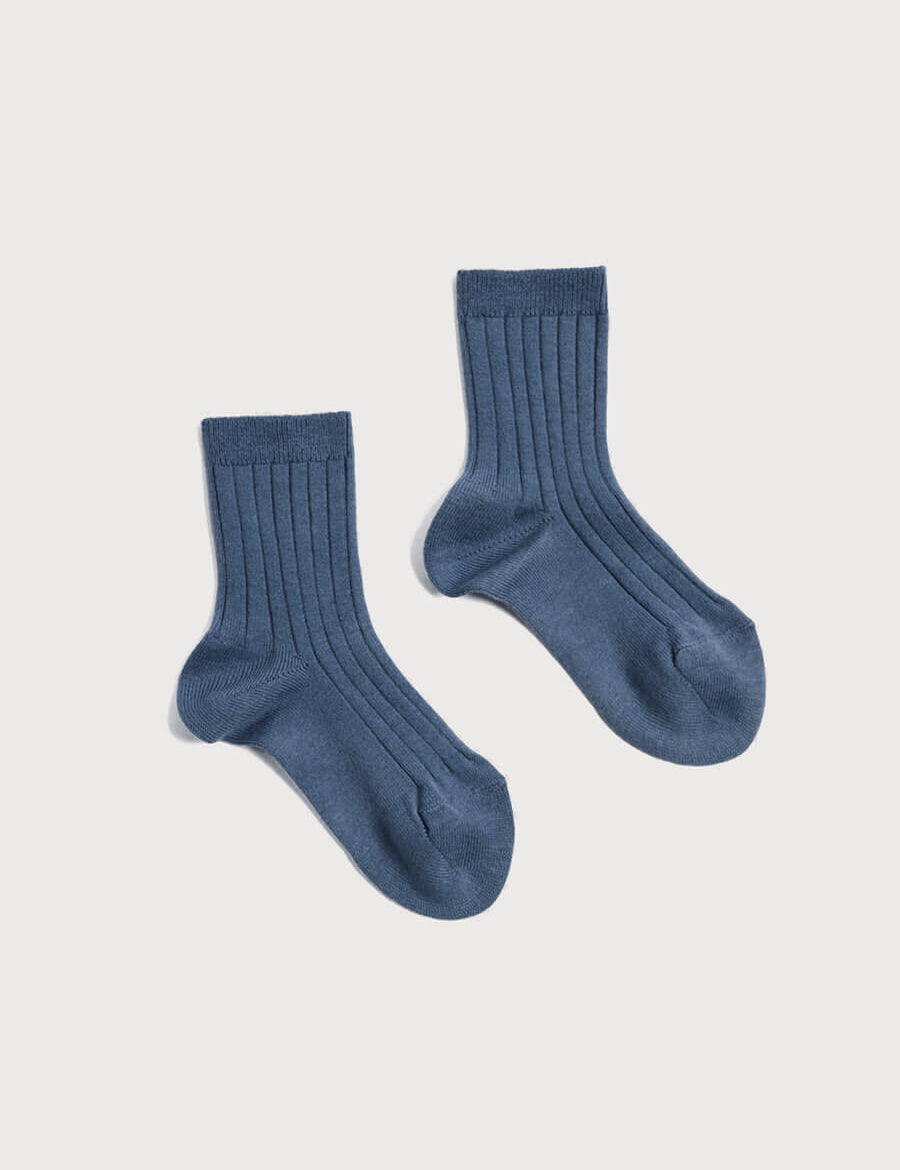 Ribbed Short Socks - Denim (0mths-10yrs) Socks from Pepa London