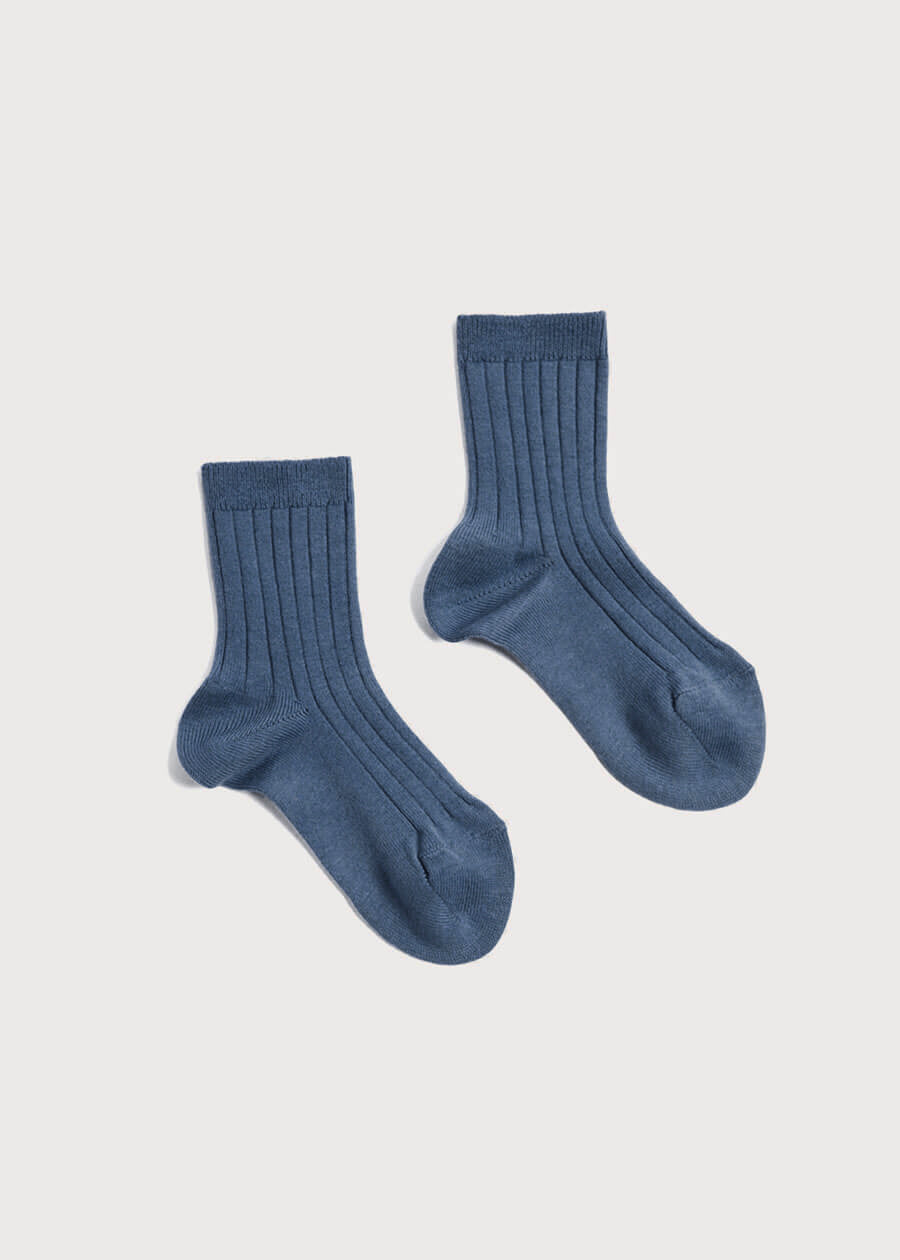 Ribbed Short Socks - Denim (0mths-10yrs) Socks from Pepa London