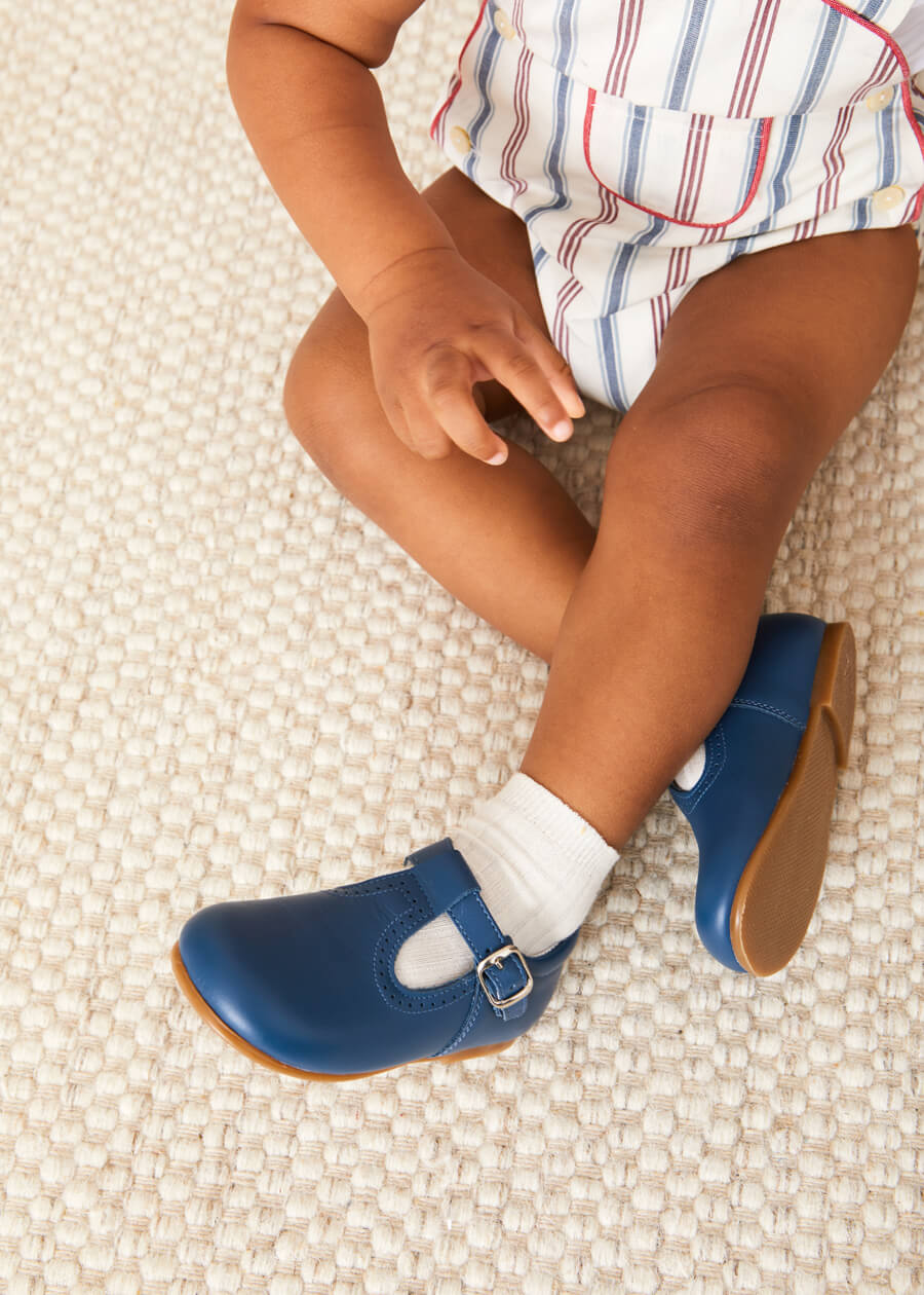Leather T Bar Baby Shoes in Blue – Pepa London