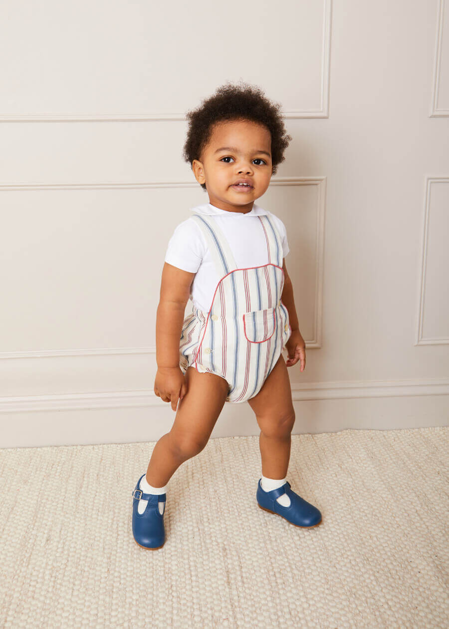 Striped Pocket Front Dungaree Romper in Red (3-18mths) Rompers  from Pepa London