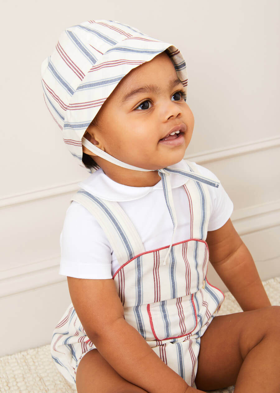 Striped Pocket Front Dungaree Romper in Red (3-18mths) Rompers  from Pepa London