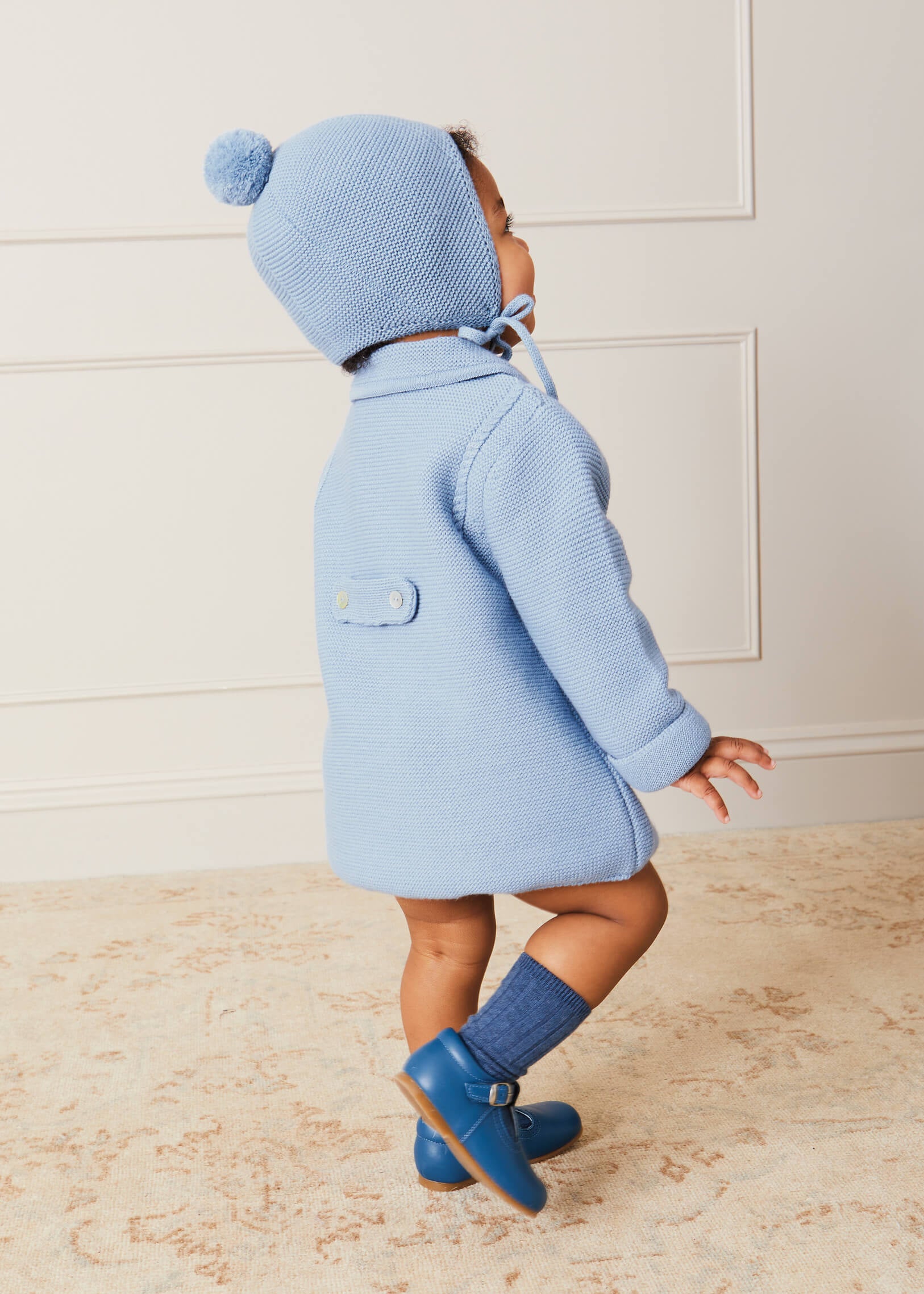 Double Breasted Knitted Buttoned Coat in Blue (6mths-2yrs) KNITWEAR from Pepa London