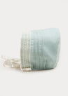 Lace Trim Linen Bonnet in Teal (3mths-2yrs) Accessories  from Pepa London