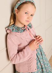 Openwork Knitted Ruffle Collar Cardigan in Pink (3-10yrs) Knitwear from Pepa London