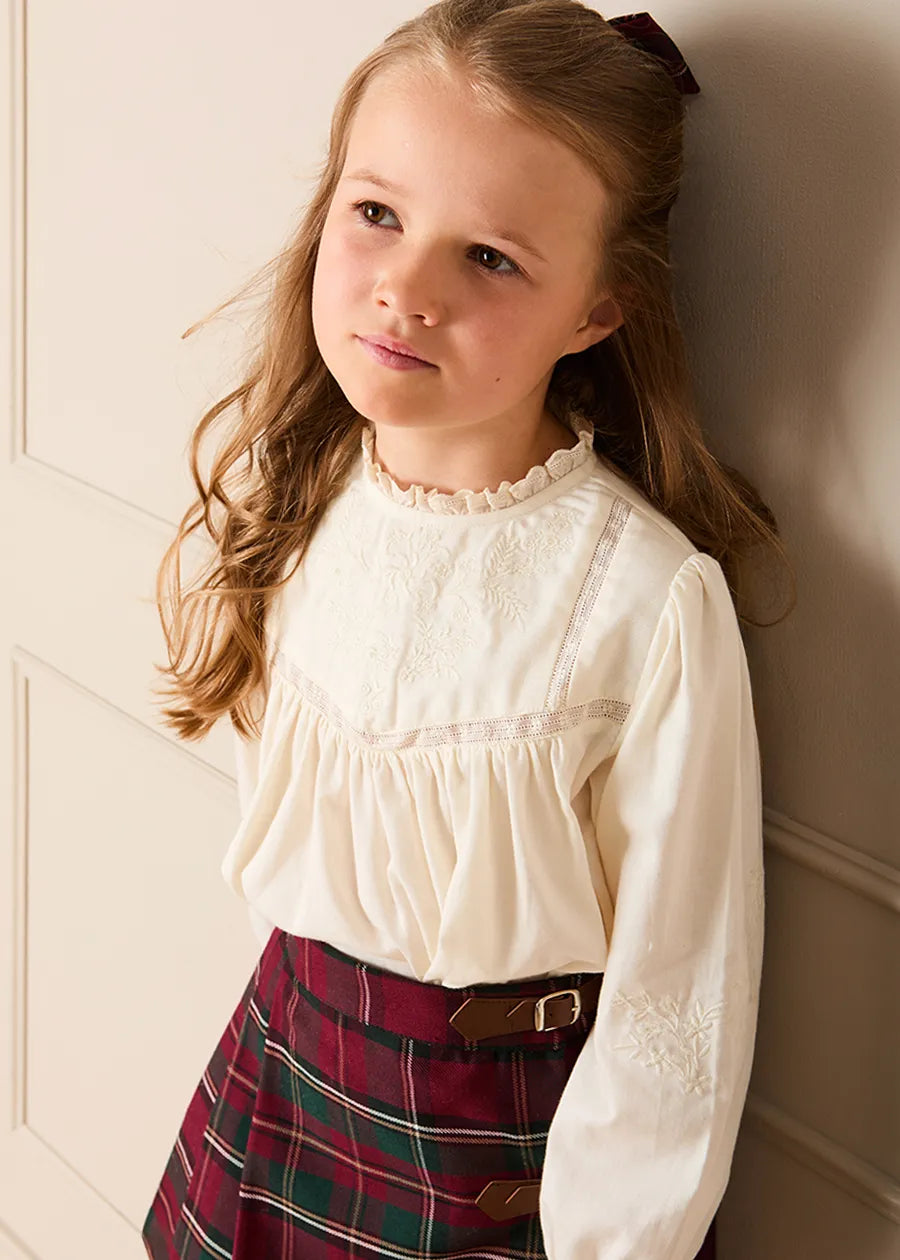 Floral Embroidered Long Sleeve Cream Blouse in Cream (2-10yrs) Tops & Bodysuits from Pepa London