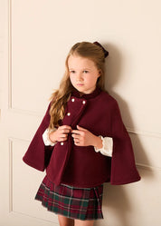 Velvet Collar Cape With Gold Buttons in Burgundy (2-8yrs) Coats from Pepa London