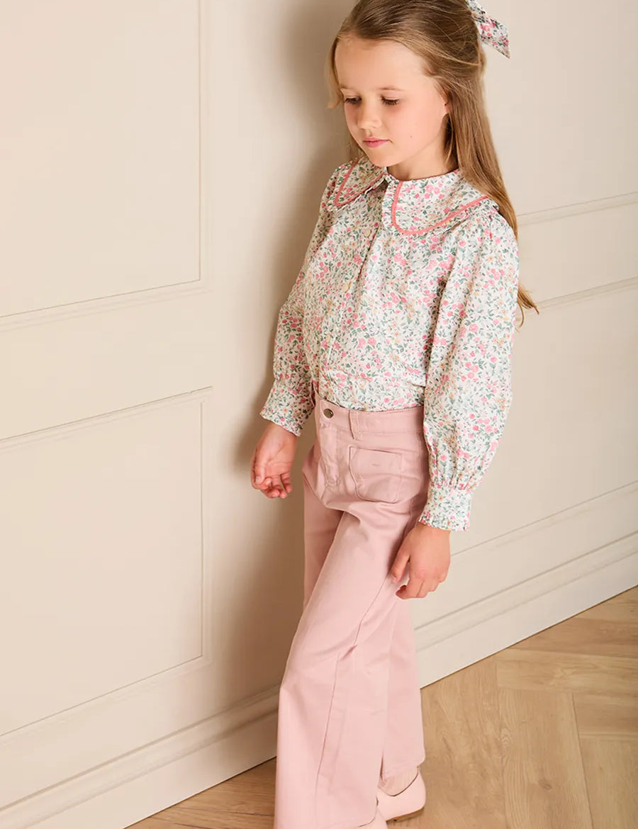 Violet Floral Frill Collar Detail Blouse in Pink (18mths-10yrs) Blouses from Pepa London