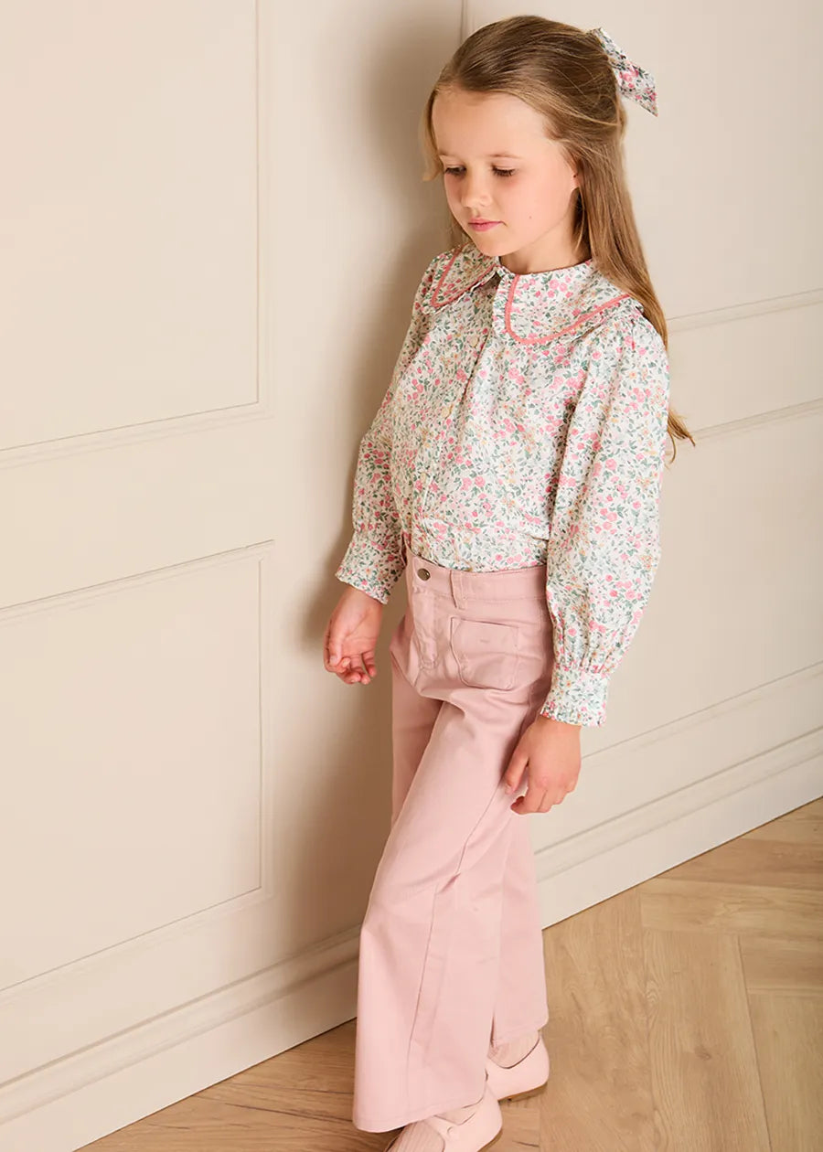 Violet Floral Frill Collar Detail Blouse in Pink (18mths-10yrs) Blouses from Pepa London