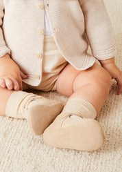 Suede T-Bar Pram Shoes in Beige (17-20EU)