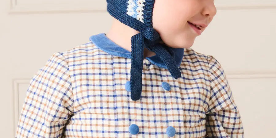Fair Isle Jaquard Knit Bonnet in Navy (S-L) Bonnets from Pepa London