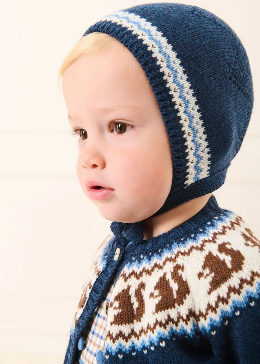 Squirrel Jacquard Knitted Cardigan in Navy (6mths-5yrs) Knitwear from Pepa London