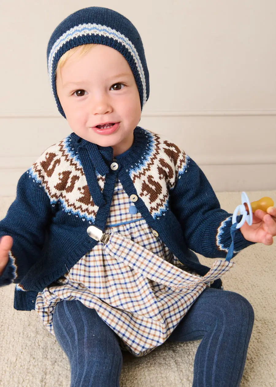 Squirrel Jacquard Knitted Cardigan in Navy (6mths-5yrs) Knitwear from Pepa London