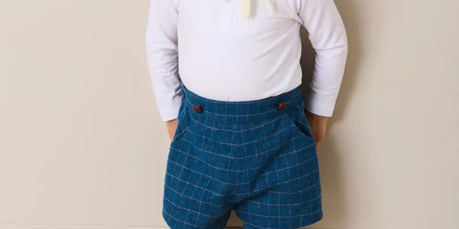 Moreton Check Button Detail Bloomer Shorts in Navy (6mths-4yrs) BLOOMERS from Pepa London