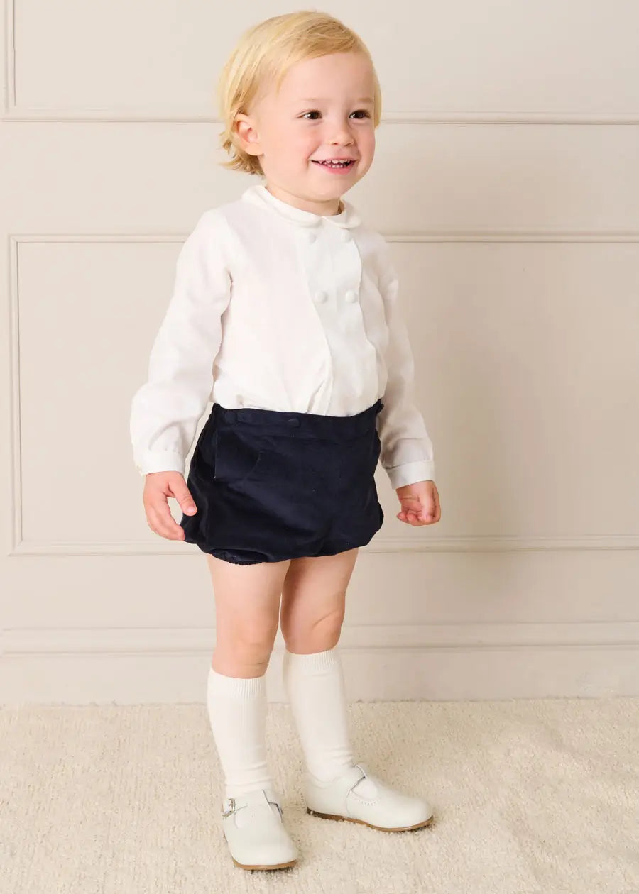 Peter Pan Collar Velvet Button Detail Two Piece Set in Navy (12mths-3yrs) TWO PIECE SETS from Pepa London