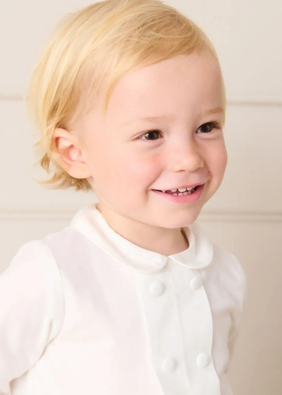 Peter Pan Collar Velvet Button Detail Two Piece Set in Navy (12mths-3yrs) TWO PIECE SETS from Pepa London