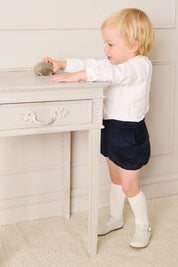 Peter Pan Collar Velvet Button Detail Two Piece Set in Navy (12mths-3yrs) TWO PIECE SETS from Pepa London