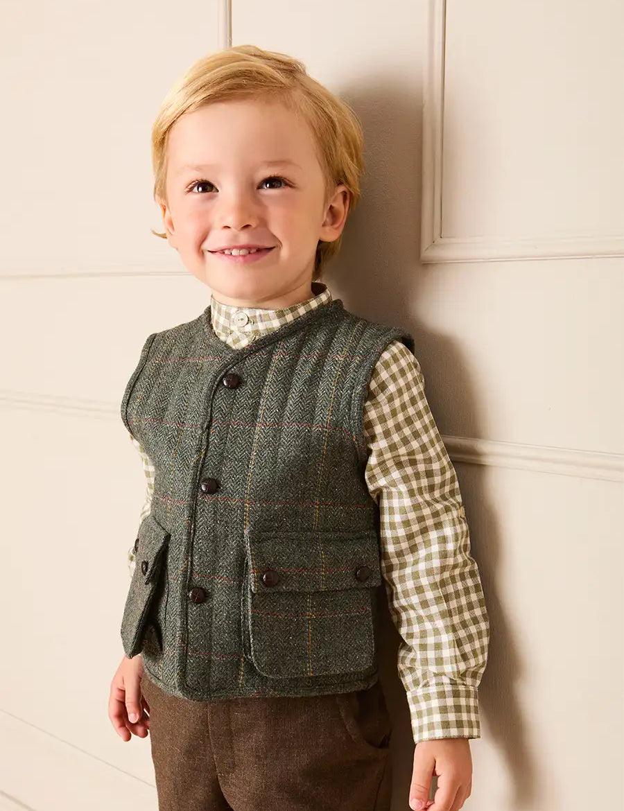 Harrington Check Quilted Vest in Brown (4-10yrs) Coats from Pepa London
