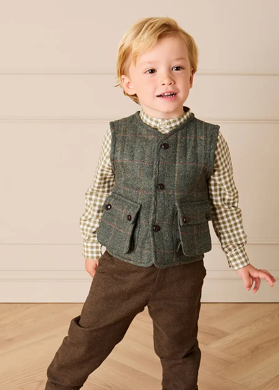 Harrington Check Quilted Vest in Brown (4-10yrs) Coats from Pepa London