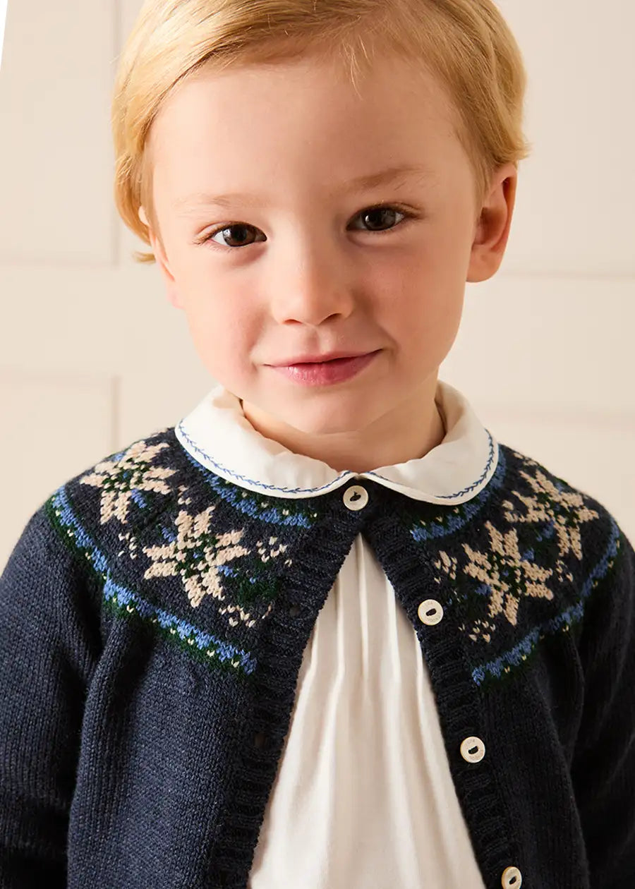 Fair Isle Cardigan in Navy (6mths-10yrs) Knitwear from Pepa London