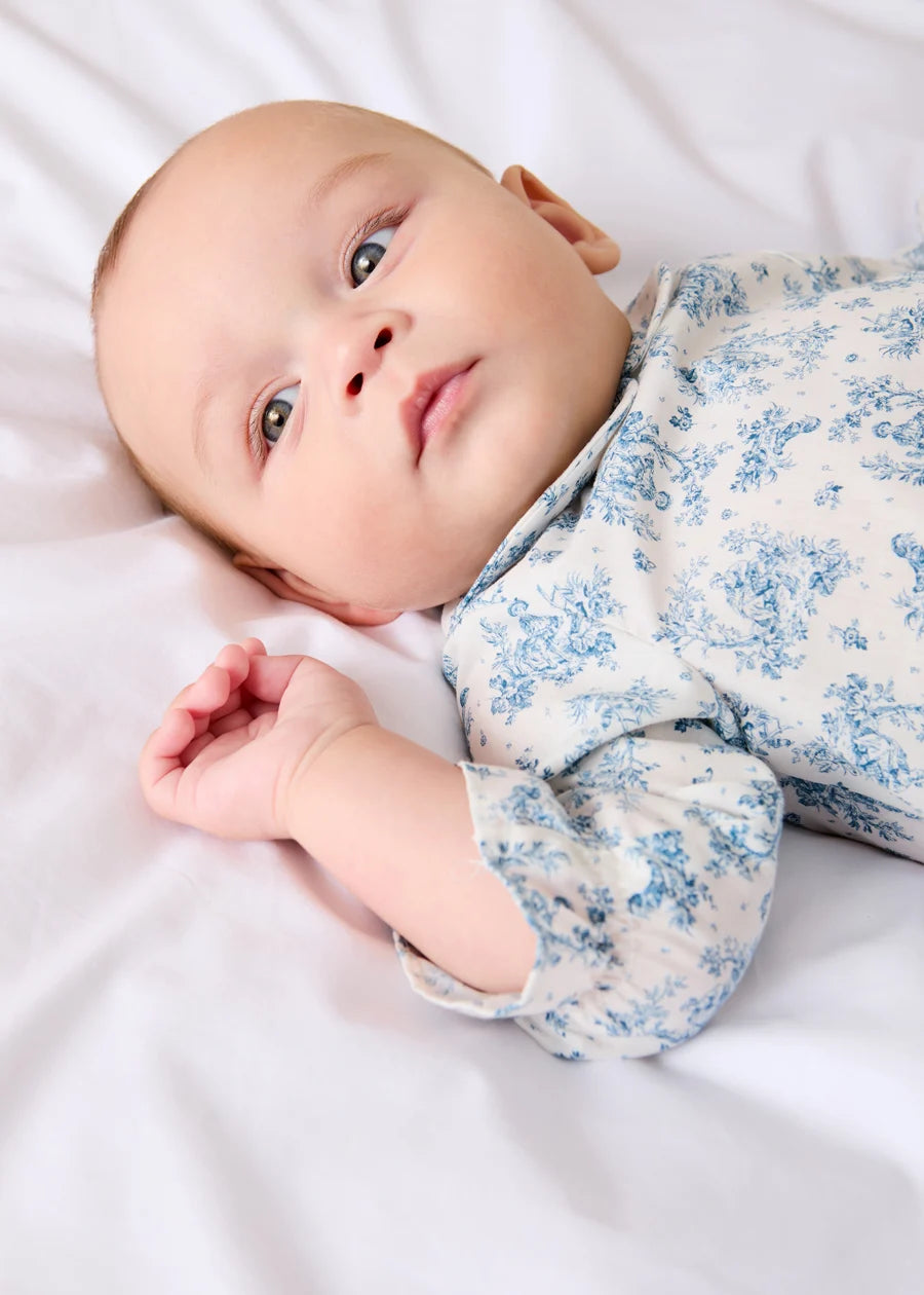 Audrey Toile Peter Pan Collar Long Sleeve Blouse in Blue (1mth-12mths) Blouses from Pepa London