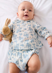 Audrey Toile Elasticated Waist Bloomers in Blue (1mth-12mths) Bloomers from Pepa London