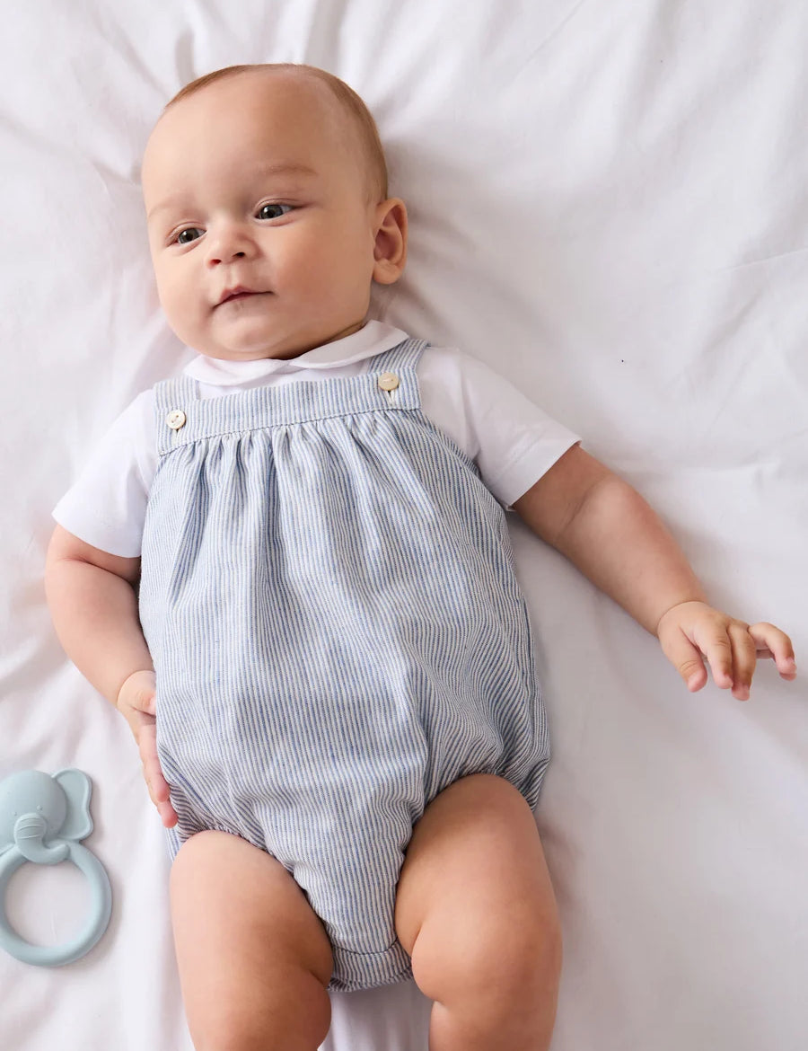 Alexander Stripe Sleeveless Button Detail Romper in Blue (3mths-2yrs) ROMPERS from Pepa London