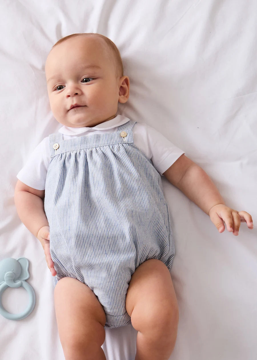 Alexander Stripe Sleeveless Button Detail Romper in Blue (3mths-2yrs) Rompers from Pepa London