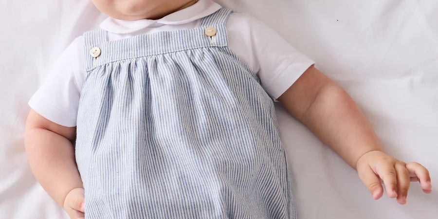 Alexander Stripe Sleeveless Button Detail Romper in Blue (3mths-2yrs) ROMPERS from Pepa London