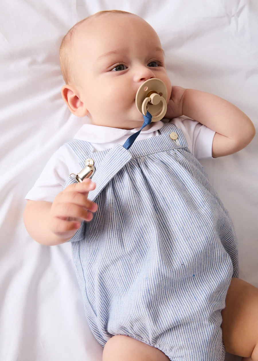 Alexander Stripe Sleeveless Button Detail Romper in Blue (3mths-2yrs) Rompers from Pepa London