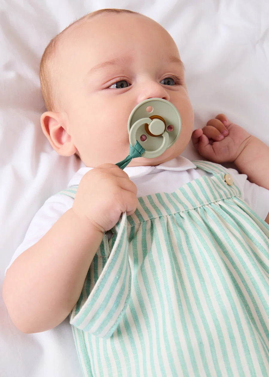 Wimbledon Stripe Button Detail Romper in Green (3mths-2yrs) Rompers from Pepa London