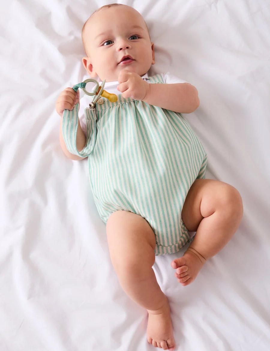 Wimbledon Stripe Button Detail Romper in Green (3mths-2yrs) ROMPERS from Pepa London