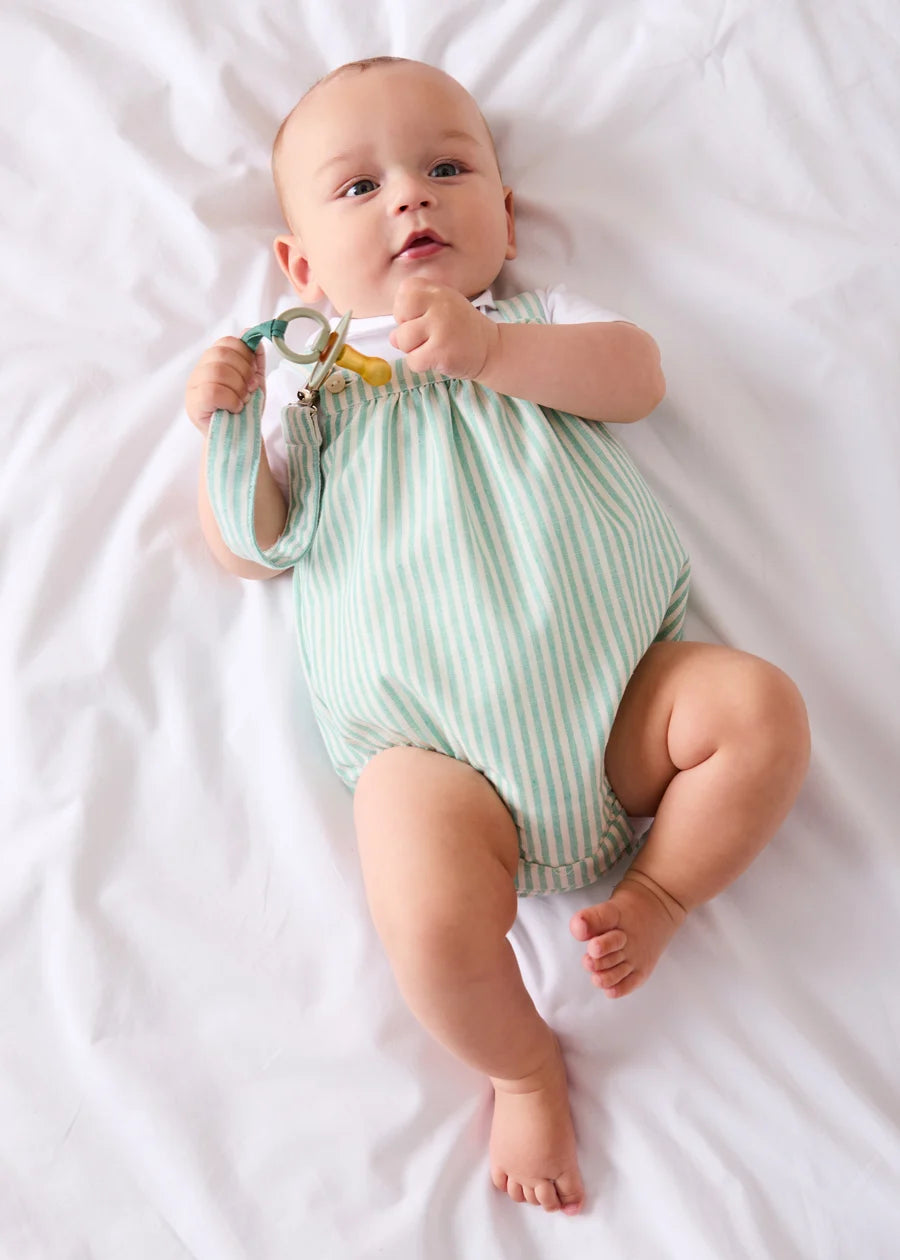 Wimbledon Stripe Button Detail Romper in Green (3mths-2yrs) Rompers from Pepa London