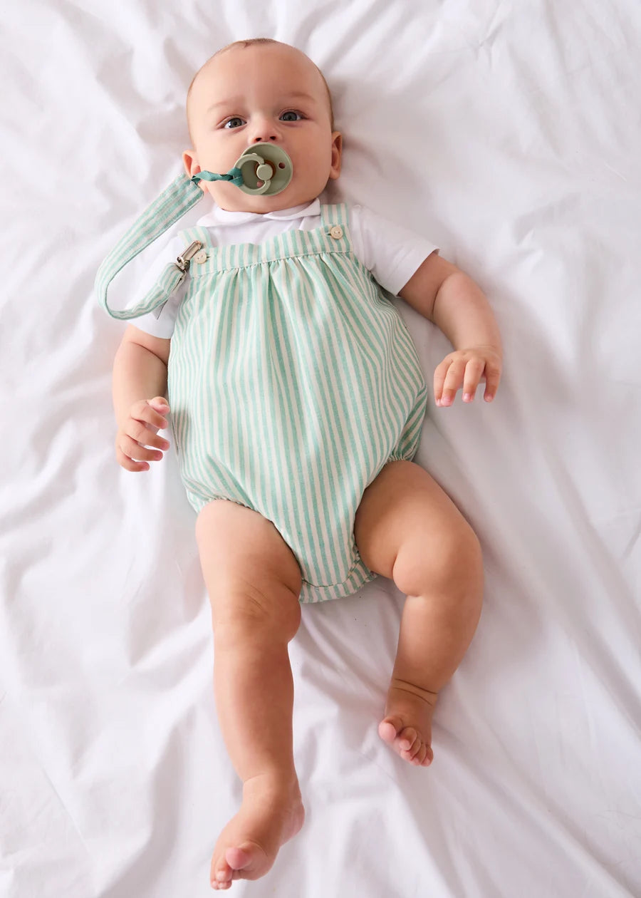 Wimbledon Stripe Button Detail Romper in Green (3mths-2yrs) Rompers from Pepa London