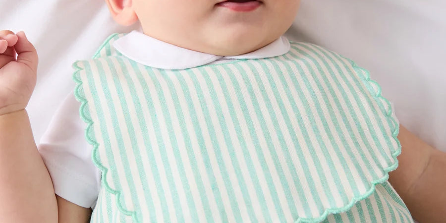 Wimbledon Stripe Scallop Edge Lined Bib in Green Accessories from Pepa London